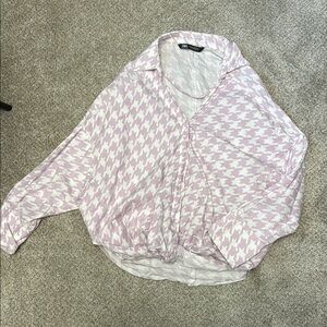Zara Pink and White Houndstooth Shirt